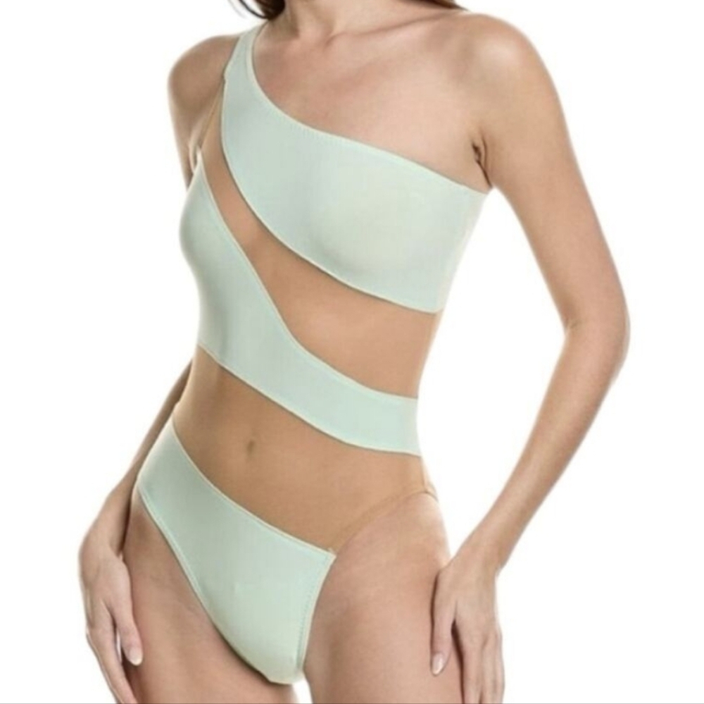 nwt NORMA KAMALI Snake Mesh Seafoam One Piece XXS Pastel Mint Green Swimsuit new - Picture 5 of 13